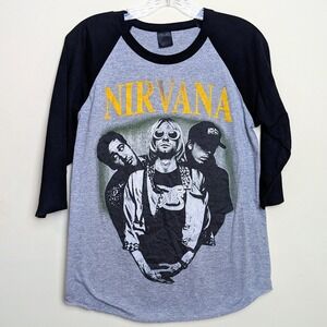 Vintage Nirvana 3D Emblem 90s Rare Band Photo Single Stitch Raglan Shirt Medium